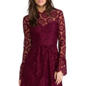 Burgundy Lace Mini Dress